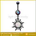 Aurora Borealis Clay Paved Black Plated Sun Surgical Steel Dangle Belly Ring